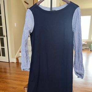 Talbots Navy and White Striped Sleeve Dress